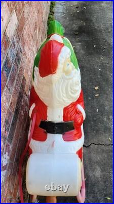 Vintage Grand Venture Santa And Sleigh With 1 Reindeer Lighted Blow Mold