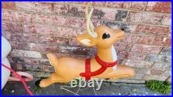 Vintage Grand Venture Santa And Sleigh With 1 Reindeer Lighted Blow Mold
