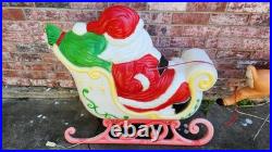 Vintage Grand Venture Santa And Sleigh With 1 Reindeer Lighted Blow Mold
