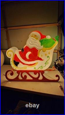 Vintage Grand Venture Santa And Sleigh With 1 Reindeer Lighted Blow Mold