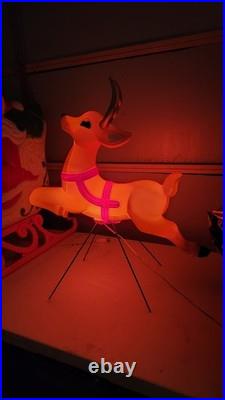 Vintage Grand Venture Santa And Sleigh With 1 Reindeer Lighted Blow Mold