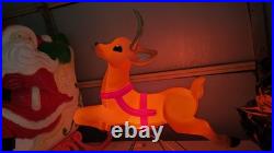 Vintage Grand Venture Santa And Sleigh With 1 Reindeer Lighted Blow Mold