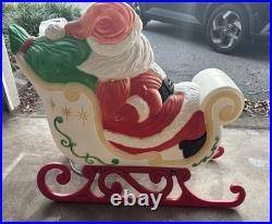Vintage Grand Venture Santa And Sleigh With Reindeer Blow Mold GREAT CONDITION