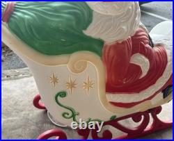 Vintage Grand Venture Santa And Sleigh With Reindeer Blow Mold GREAT CONDITION