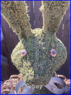 Vintage HTF Large 5' Tall Butler Style Grass Rabbit On Stand with Basket