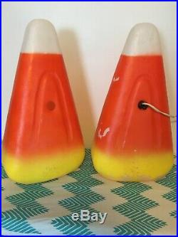 Vintage Halloween 17 Candy Corn Blow Mold Union Products LOT OF TWO with Cords