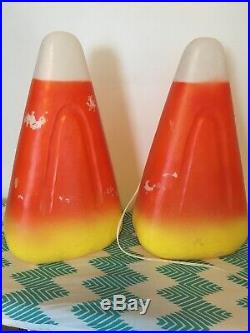 Vintage Halloween 17 Candy Corn Blow Mold Union Products LOT OF TWO with Cords