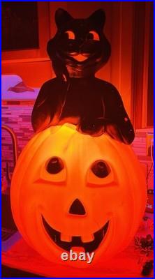 Vintage Halloween Black Cat And Pumpkin Blowmold