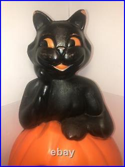 Vintage Halloween Black Cat on Pumpkin Blow Mold Carolina Enterprises