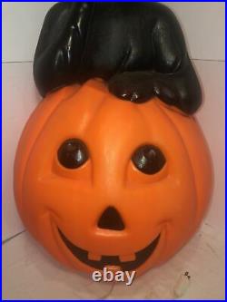 Vintage Halloween Black Cat on Pumpkin Blow Mold Carolina Enterprises