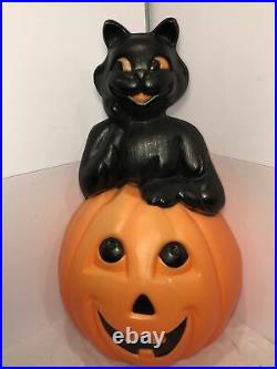 Vintage Halloween Blow Mold Black Cat in Pumpkin 1993 Carolina Enterprise Decor
