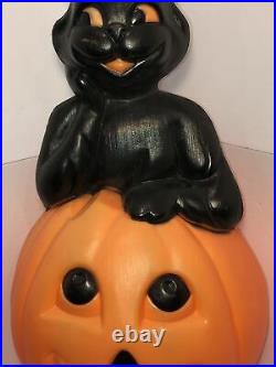 Vintage Halloween Blow Mold Black Cat in Pumpkin 1993 Carolina Enterprise Decor