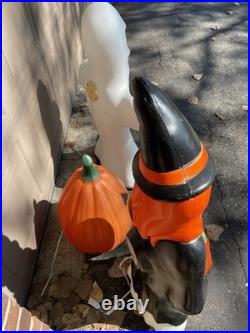 Vintage Halloween Blow Mold Ghost Pumpkin & Witch Lot of 3 Yard Decor with cord