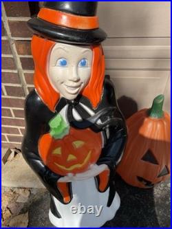 Vintage Halloween Blow Mold Ghost Pumpkin & Witch Lot of 3 Yard Decor with cord