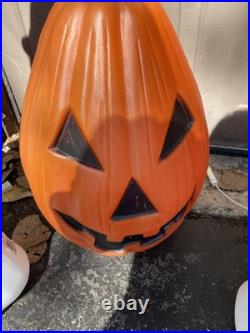 Vintage Halloween Blow Mold Ghost Pumpkin & Witch Lot of 3 Yard Decor with cord