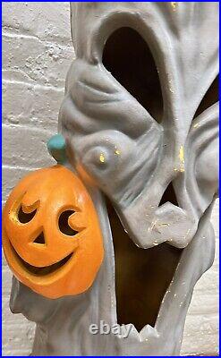Vintage Halloween Blow Mold Spooky Creepy Tree W Face Light Up W Pumpkins 36
