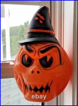 Vintage Halloween Blow Mold Ugly Pumpkin On A Stick Rattle Jack O' Lantern