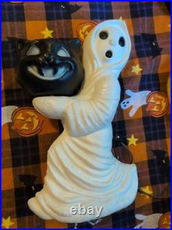 Vintage Halloween Blowmold Plastic Ghost & Cat Decoration, General Foam, WORKS