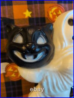 Vintage Halloween Blowmold Plastic Ghost & Cat Decoration, General Foam, WORKS