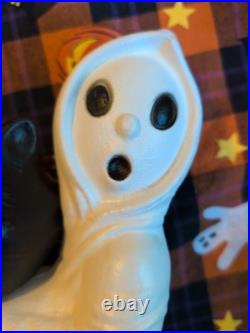 Vintage Halloween Blowmold Plastic Ghost & Cat Decoration, General Foam, WORKS