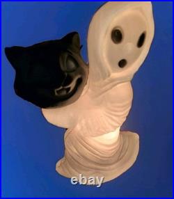 Vintage Halloween Blowmold Plastic Ghost & Cat Decoration, General Foam, WORKS