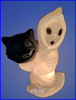 Vintage Halloween Blowmold Plastic Ghost & Cat Decoration, General Foam, WORKS