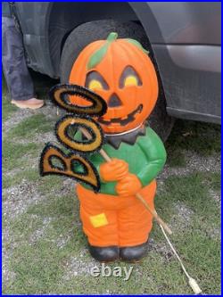 Vintage Halloween Don Featherstone Pumpkin Head Scarecrow Blow Mold Union 1995
