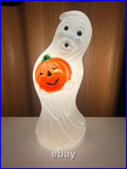 Vintage Halloween Ghost Holding Pumpkin Light Up Blow Mold 34 General Foam