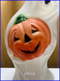 Vintage Halloween Ghost Holding Pumpkin Light Up Blow Mold 34 General Foam