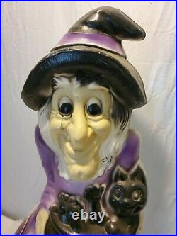 Vintage Halloween Porch Witch 34x16 Blow Mold Bat Cat Cauldron Pre Owned