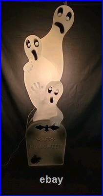 Vintage Halloween Union Blow Mold Ghost Stack Bat Tombstone 1995 Light Up