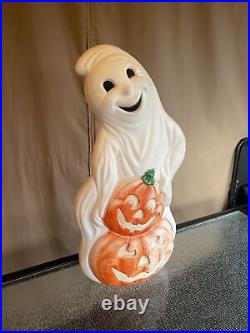 Vintage Happy Ghost With Pumpkins Blow Mold Halloween Yard Decor From 90's