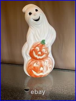 Vintage Happy Ghost With Pumpkins Blow Mold Halloween Yard Decor From 90's