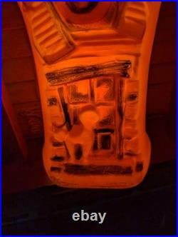 Vintage Haunted House Halloween Orange Black Cat Witch Bat Plastic Blow Mold