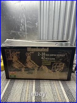 Vintage Illuminated SWC Reindeer (2x 30) & Sleigh (42) Set Excellent