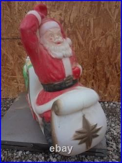Vintage Large 2 Piece Santa Waving In Sleigh Blow Mold By Empire