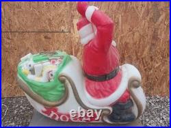 Vintage Large 2 Piece Santa Waving In Sleigh Blow Mold By Empire