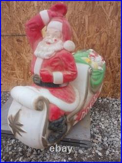 Vintage Large 2 Piece Santa Waving In Sleigh Blow Mold By Empire