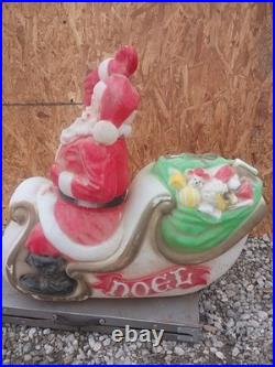 Vintage Large 2 Piece Santa Waving In Sleigh Blow Mold By Empire