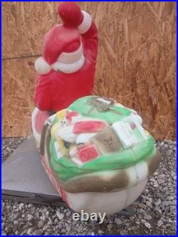 Vintage Large 2 Piece Santa Waving In Sleigh Blow Mold By Empire