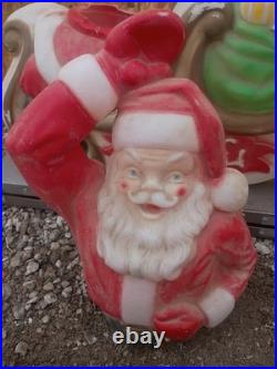 Vintage Large 2 Piece Santa Waving In Sleigh Blow Mold By Empire
