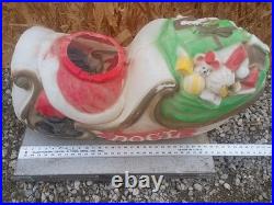Vintage Large 2 Piece Santa Waving In Sleigh Blow Mold By Empire