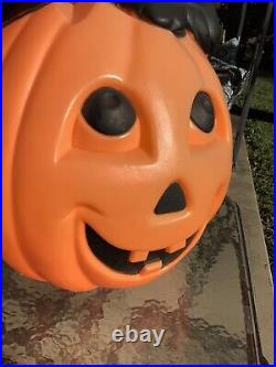 Vintage Large 34 Carolina Enterprise Black Cat on Pumpkin Halloween Blow Mold