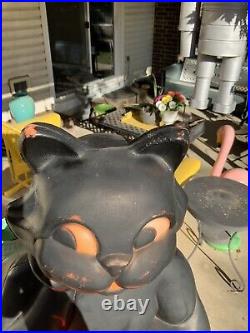 Vintage Large 34 Carolina Enterprise Black Cat on Pumpkin Halloween Blow Mold