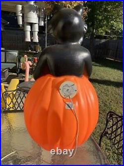 Vintage Large 34 Carolina Enterprise Black Cat on Pumpkin Halloween Blow Mold