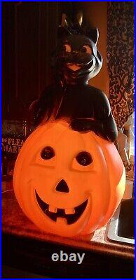Vintage Large 34 Carolina Enterprise Black Cat on Pumpkin Halloween Blow Mold