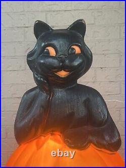 Vintage Large 34 Carolina Enterprises Black Cat on Pumpkin Halloween Blow Mold