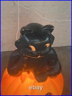 Vintage Large 34 Carolina Enterprises Black Cat on Pumpkin Halloween Blow Mold