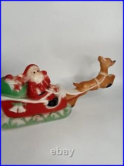 Vintage Lighted Blow Mold Santa Sleigh Flying Reindeer Carolina Enterprise 1980s