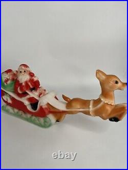 Vintage Lighted Blow Mold Santa Sleigh Flying Reindeer Carolina Enterprise 1980s